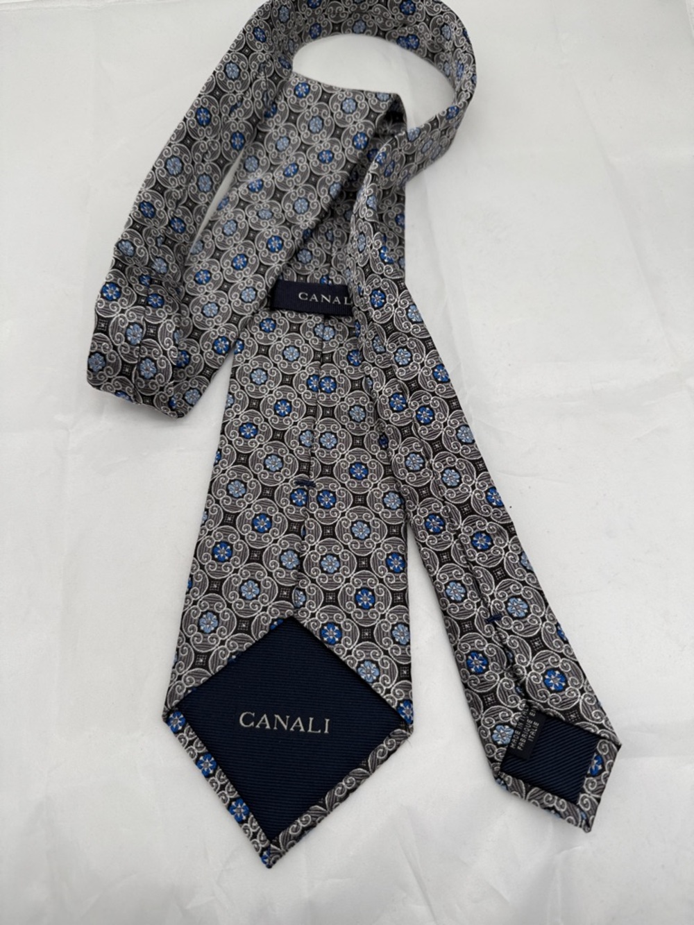 Canali Blue and Gray Medallion Silk Tie